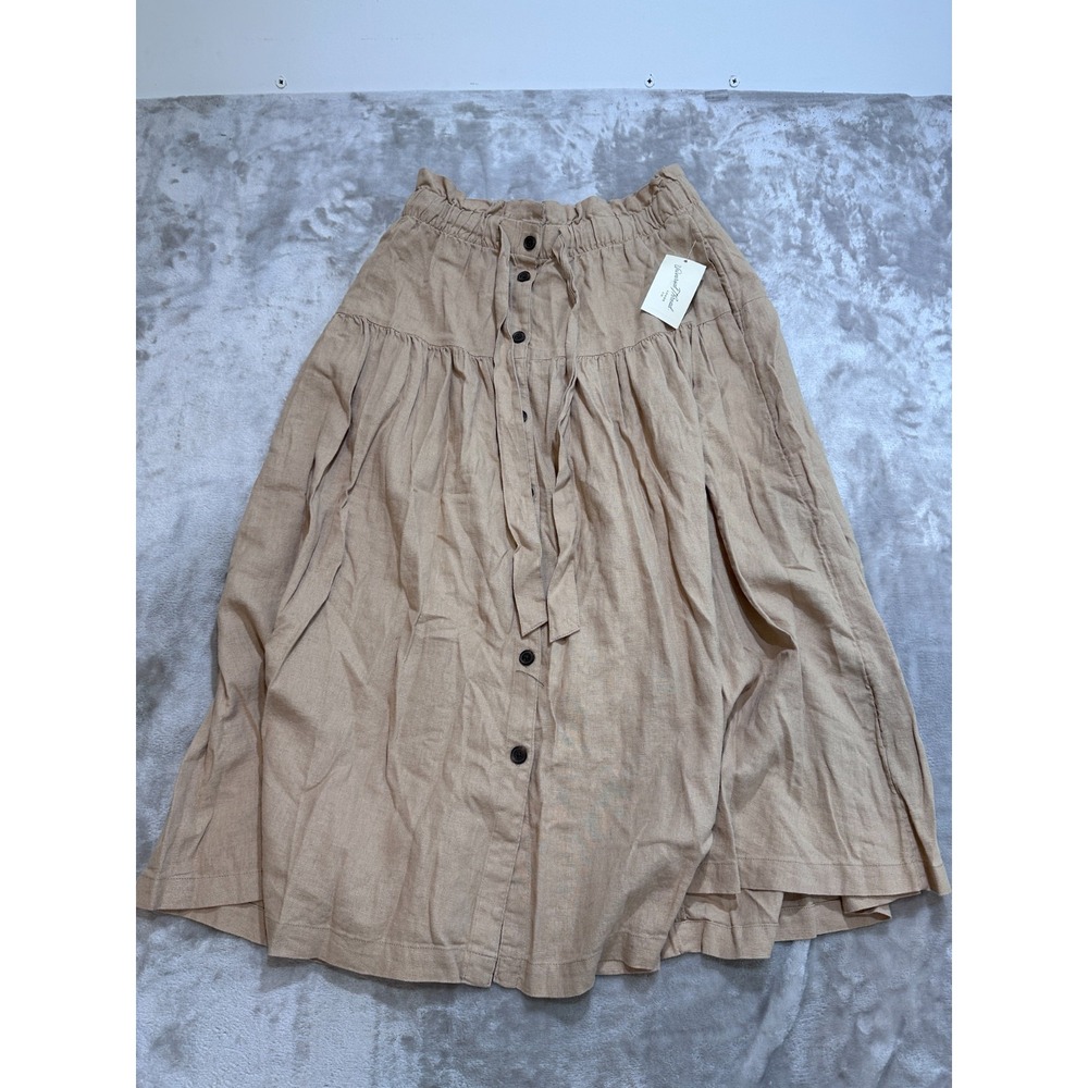 Universal Threads Skirt Womens Size Medium Tan Button & Tie Up Front Linen NWT
